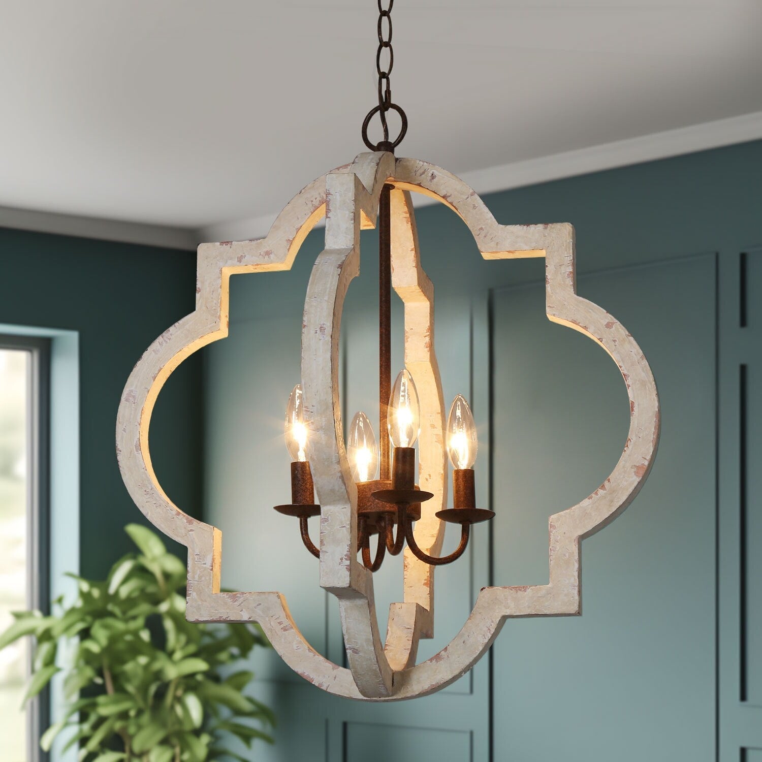 Boho 4 Lights Chandelier Rustic Weathered White Pendant Lighting D21.5 Xh24