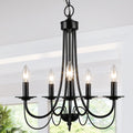 Farmhouse 5 Light Matte Black Finish Candle Style Chandelier Lighting W18.5 Xd18.5 Xh23.5