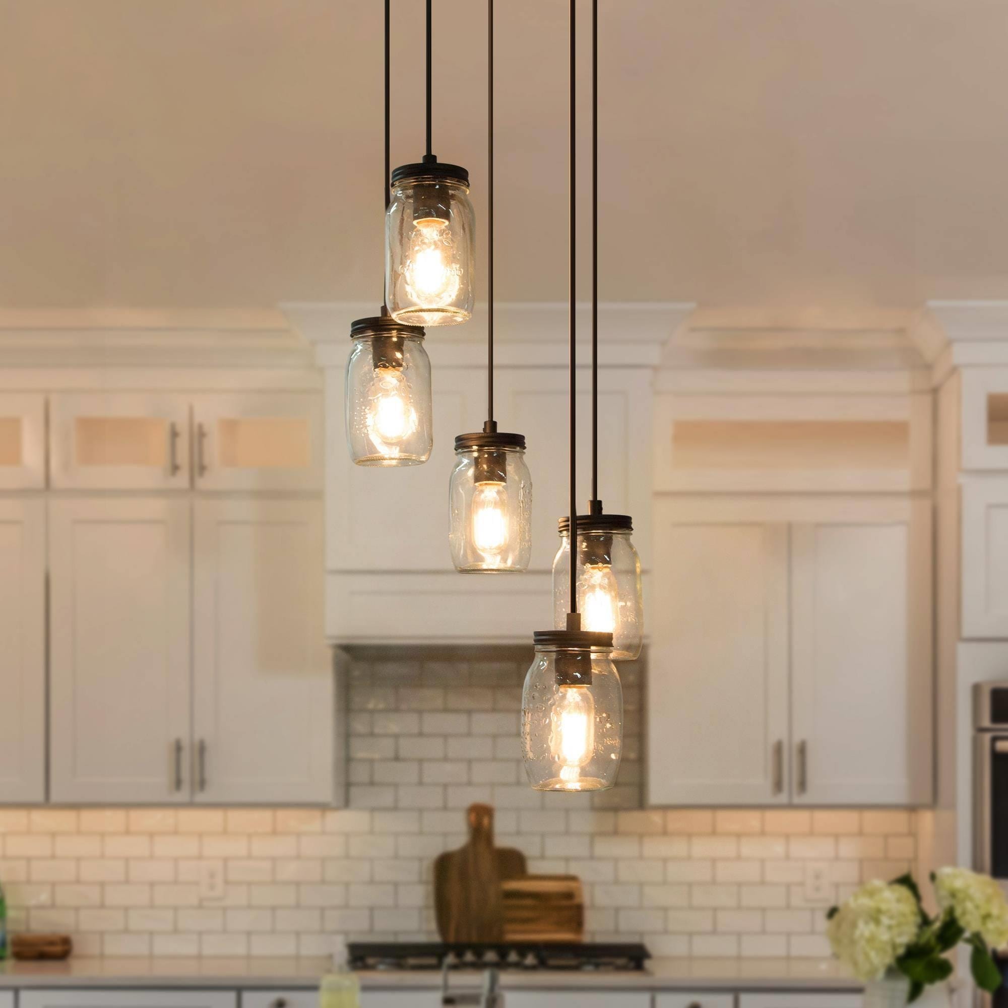 Lnc 5 Light Bronze Spiral Glass Jar Ceiling Pendant Light