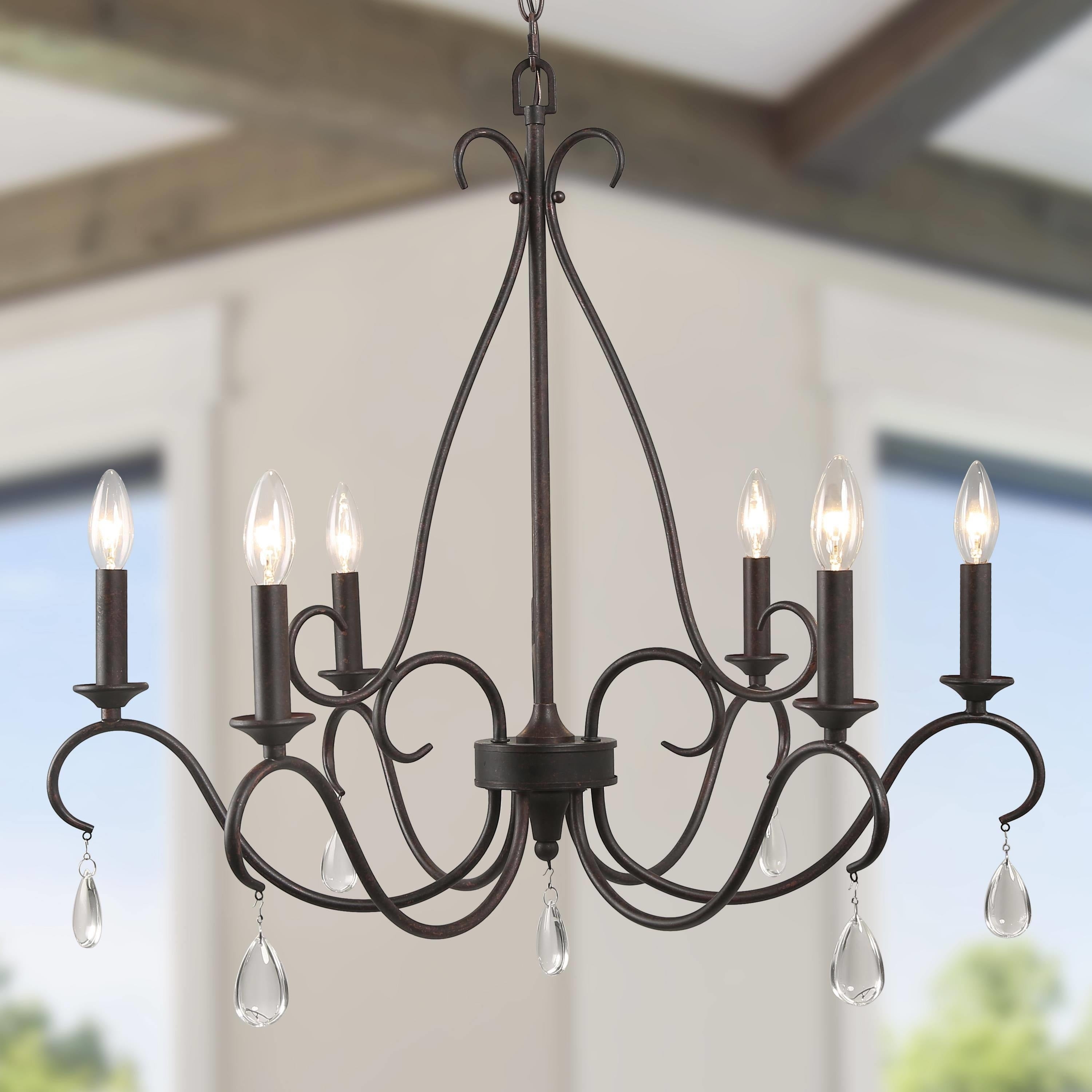 6 Light Crystal Waterdrop French Country Chandelier