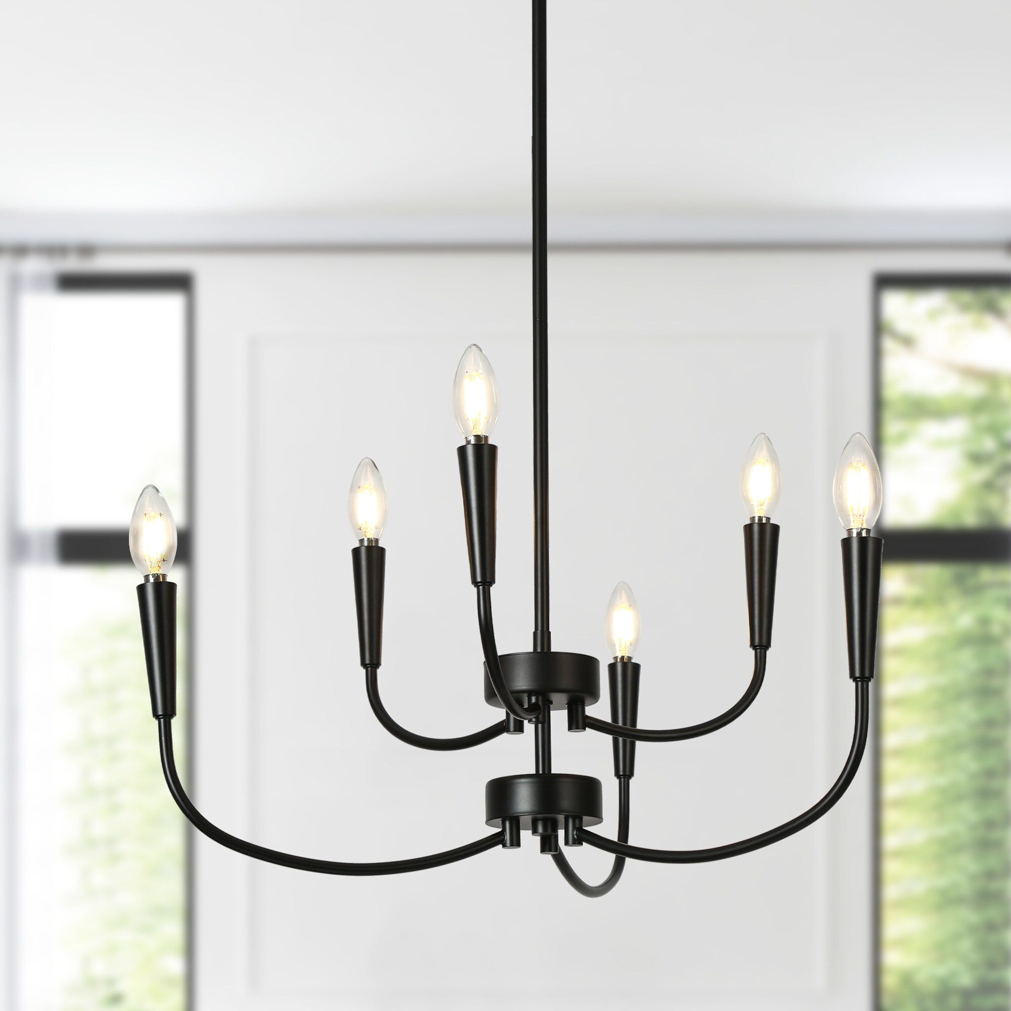 Modern Farmhouse 6 Lights Black Candle Chandelier L25 Xw13.5 Xh23.5