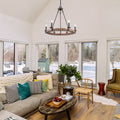 Lnc Brown Grey Steel Wood 6 Light Transitional Chandelier Lighting