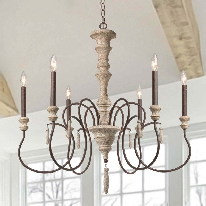 Elynn 6 Light Wood Chandelier Farmhouse Decor