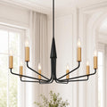 Modern Farmhouse 8 Light Metal Wheel Chandelier Black Gold Candle Ceiling Lights Dia. 39.4 H 19.3
