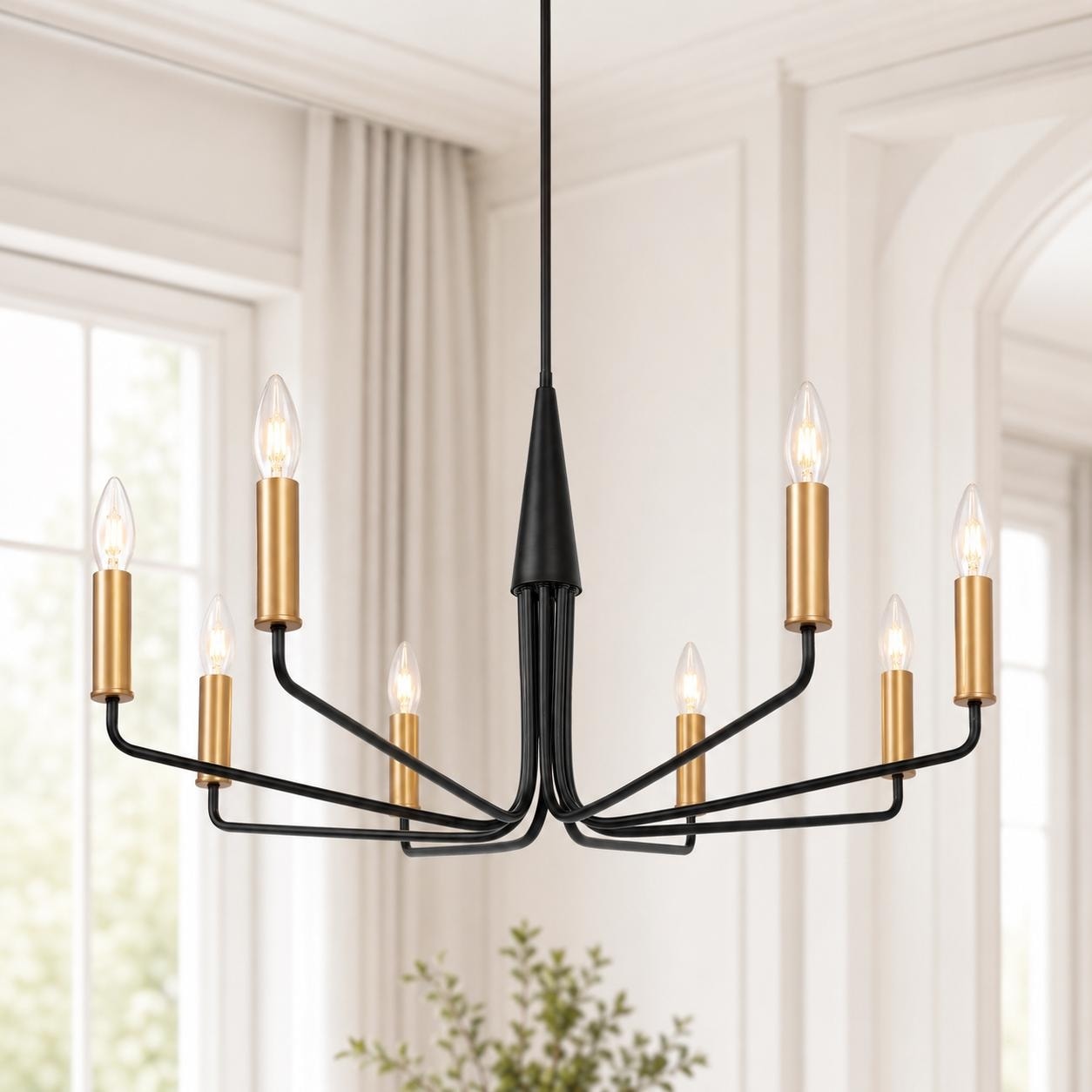 Modern Farmhouse 8 Light Metal Wheel Chandelier Black Gold Candle Ceiling Lights Dia. 39.4 H 19.3