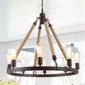 Porrat T 8 Light Bronze Wagon Wheel Chandelier
