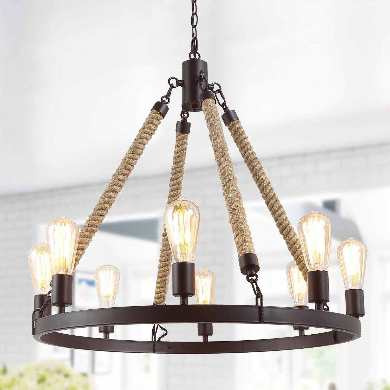 Porrat T 8 Light Bronze Wagon Wheel Chandelier