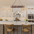 Farmhouse 8 Light Distressed Wood Beam Chandelier With Rope Hanging Lighting L37.4 Xw5.5 Xh3.5