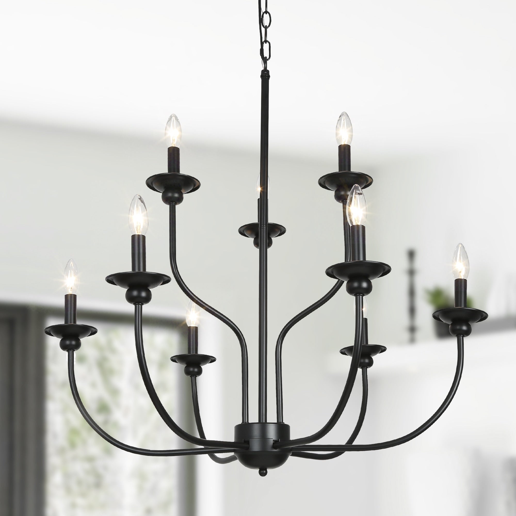 Lnc 9 Light Black Multi Tier Traditional Chandelier Lighting