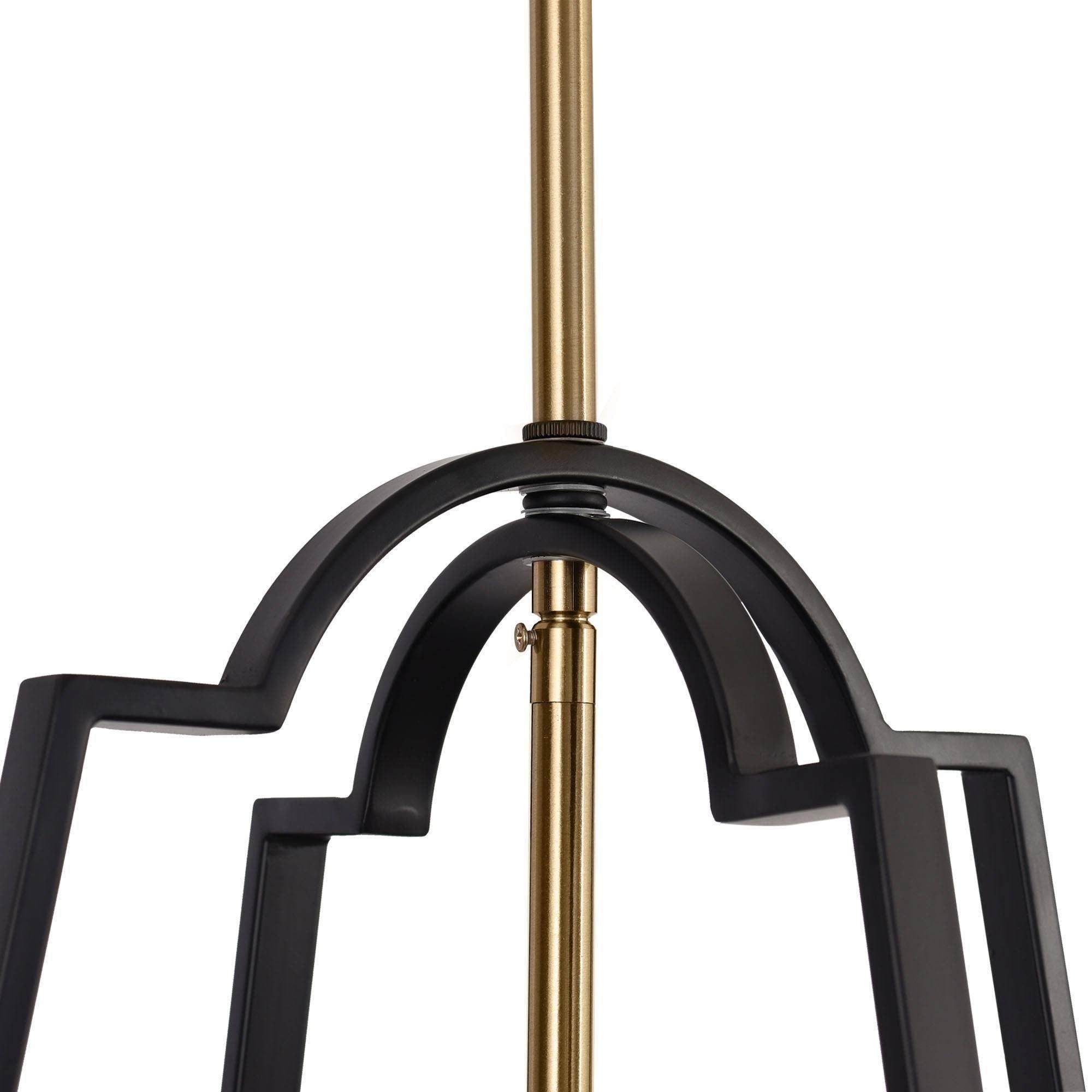 Modern Farmhouse Black Gold 4 Light Lantern Geometric Chandelier Candle Kitchen Island Pendant Light