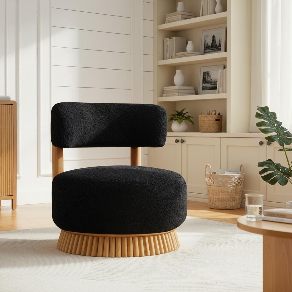 Modern Farmhouse Boucl Armless Chair With Straw Inspired Wood Base By Harper Bright Designs