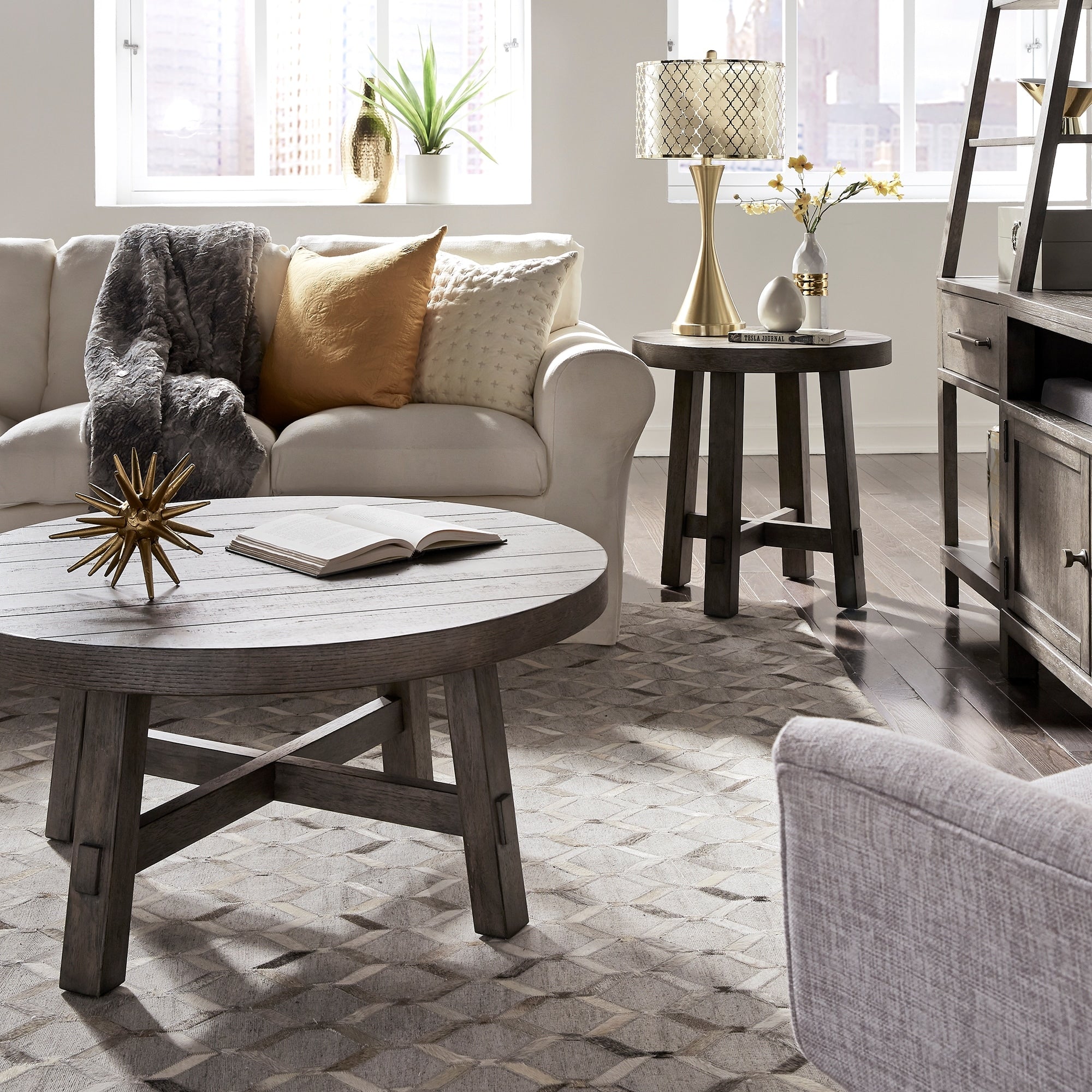 Modern Farmhouse Dusty Charcoal 3 Piece Round Table Set