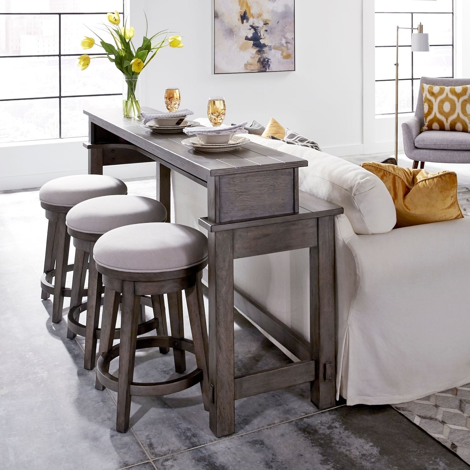 Modern Farmhouse Dusty Charcoal 4 Piece Console Bar Table Set