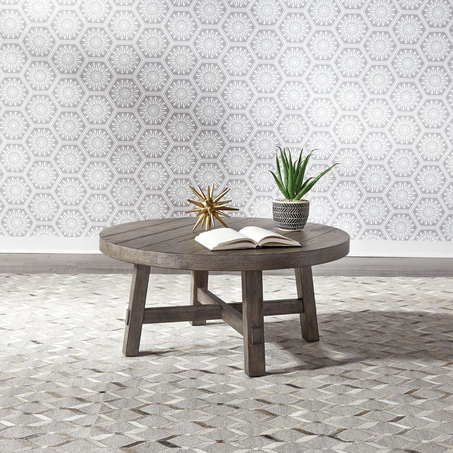 Modern Farmhouse Dusty Charcoal Splay Leg Round Cocktail Table