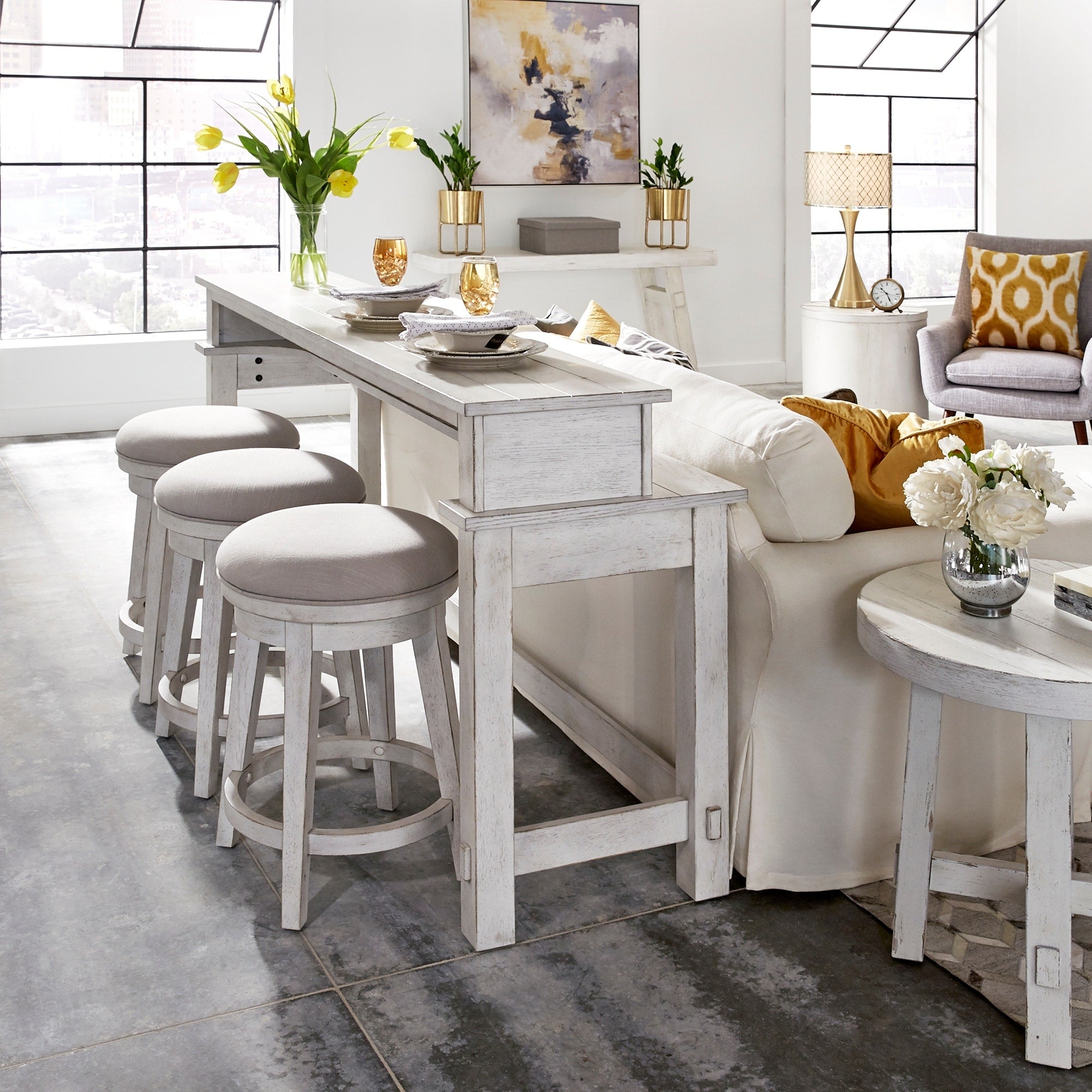 Modern Farmhouse Flea Market White 4 Piece Console Bar Table Set