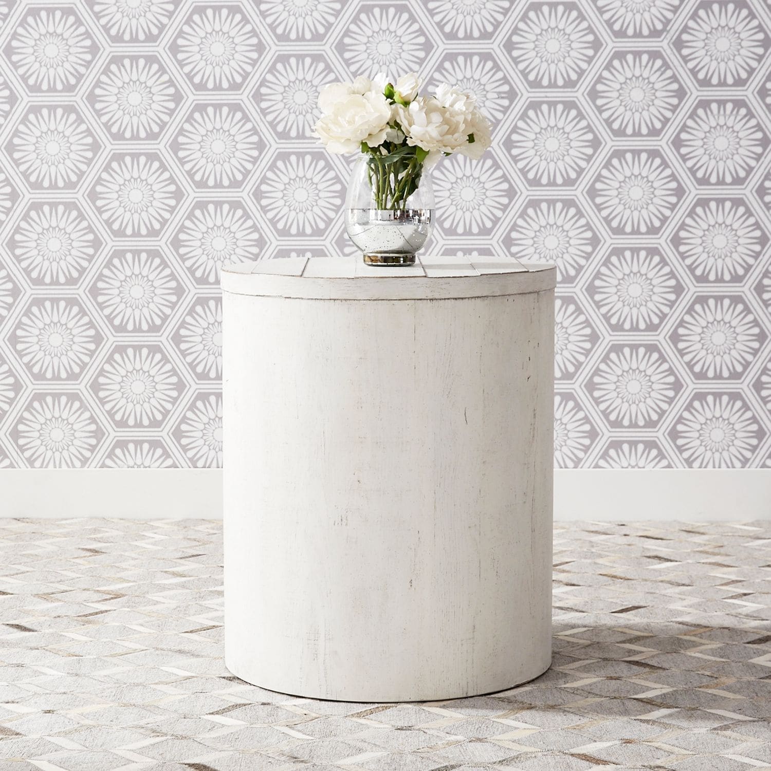 Modern Farmhouse Flea Market White Drum End Table