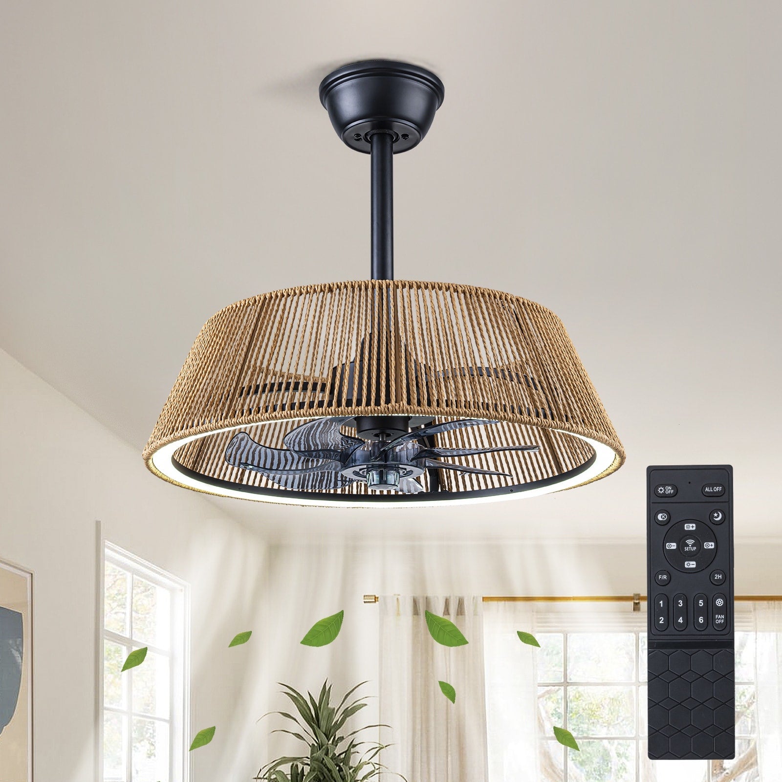 Modern Farmhouse Led Ceiling Fan With Light Flush Mount Fandelier With Remote 20.9 Dia 6.3 H
