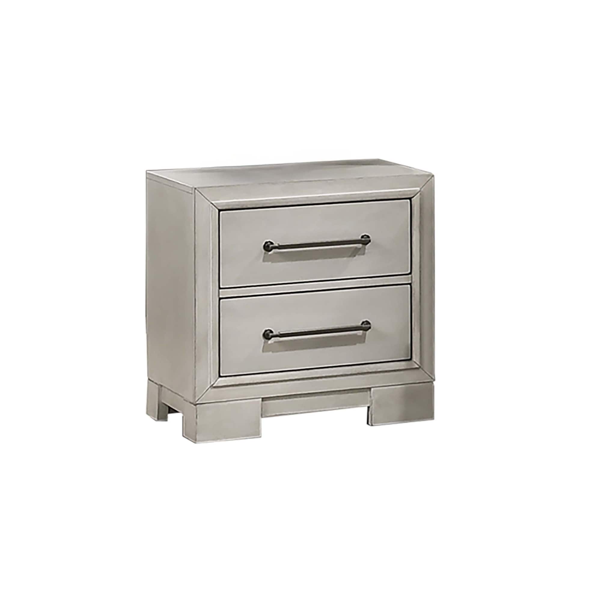 Modern Farmhouse Nightstand Antique White Finish With Square Legs Sleek Handles