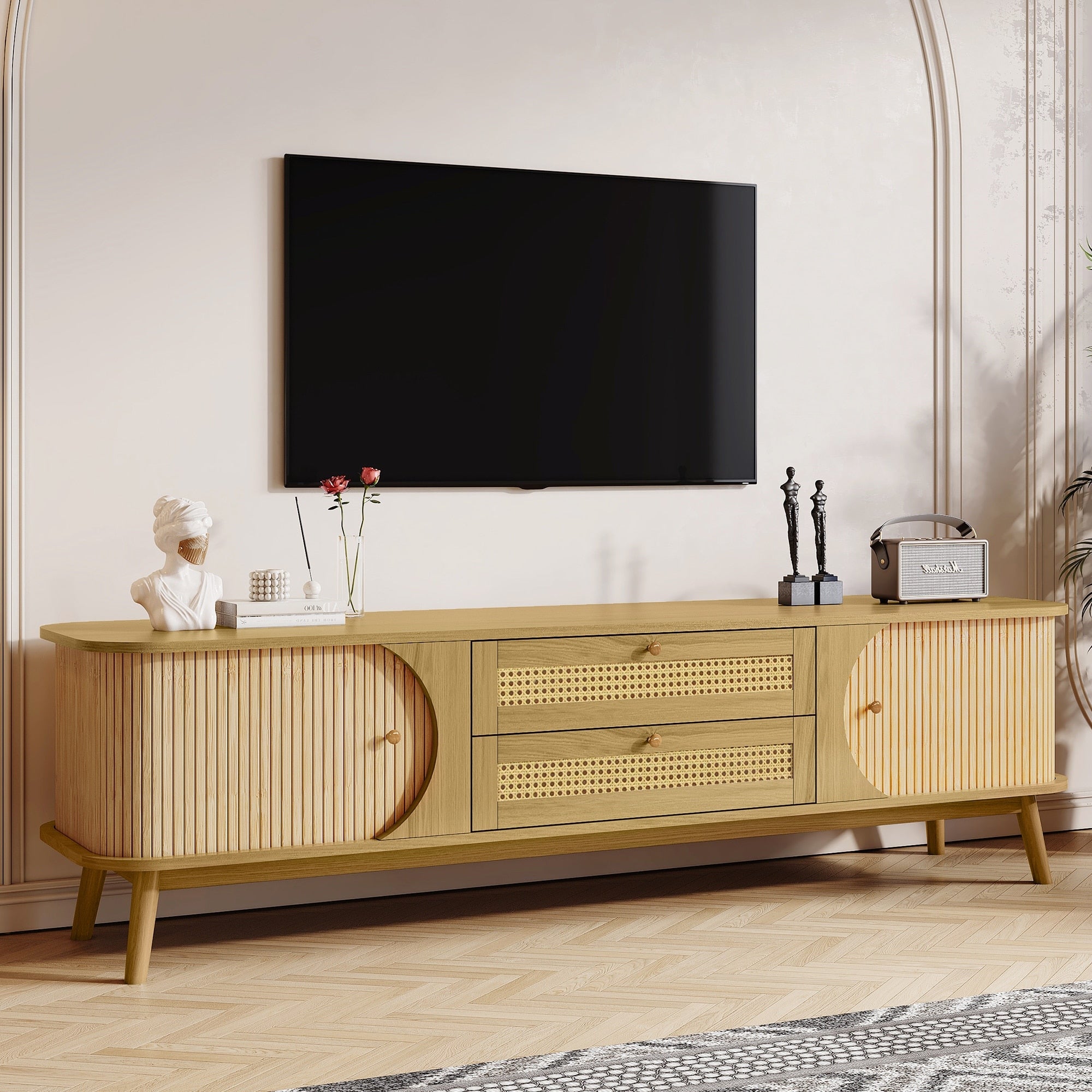 Modern Farmhouse Rattan Tv Stand For Tvs Up To 75