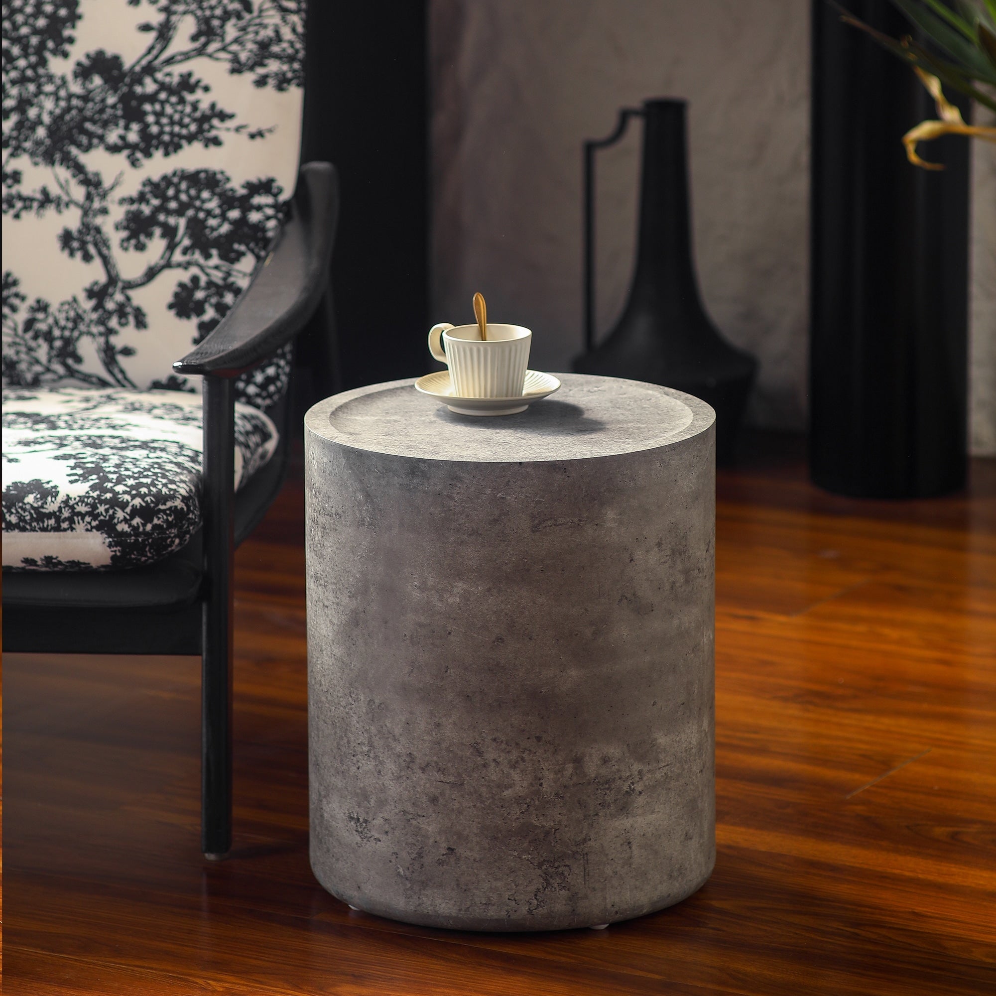 Modern Faux Concrete Round Corner Accent Table No Assembly End Side Table For Living Room Bedroom