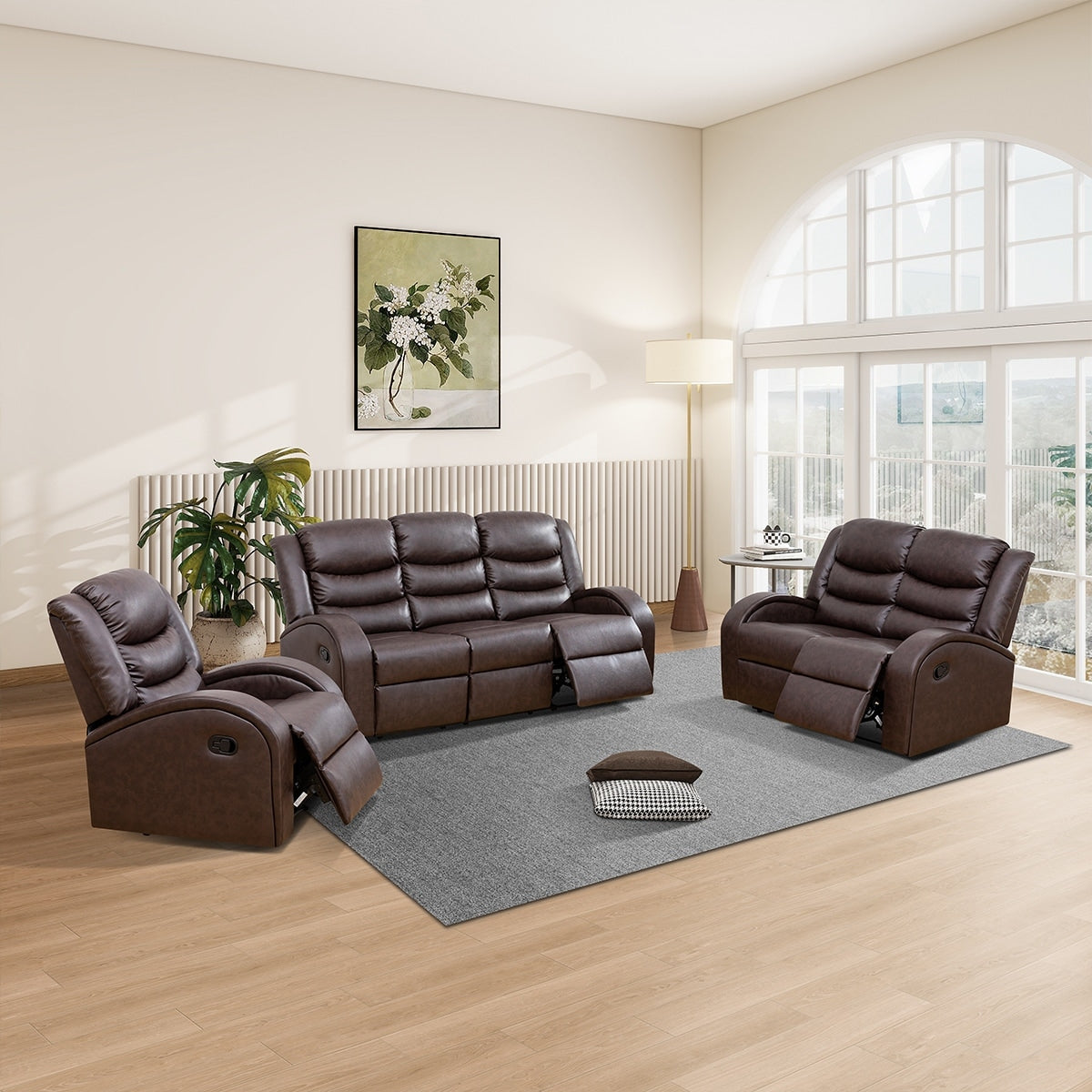 Modern Faux Synthetic 3 Piece Couch Living Room Sofa Set