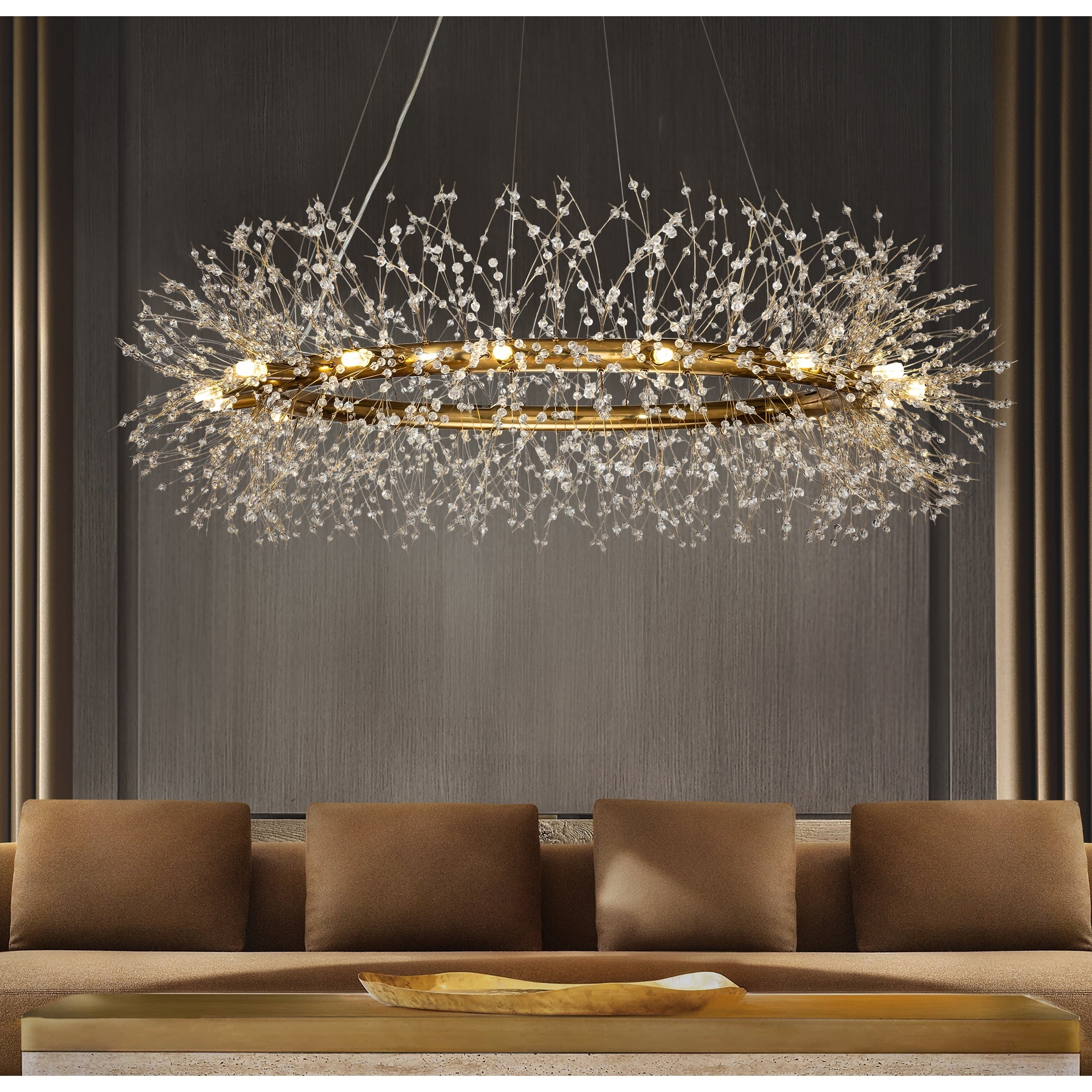 Interior D Cor Stainless Steel Crystal Firework Chandelier 12 Lights Bulb Included Round Pendant Ceiling Lighting In Chrome