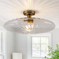 Modern Flush Mount Ceiling Light With Ribbed Clear Glass Shade Dia.19.29 Inch