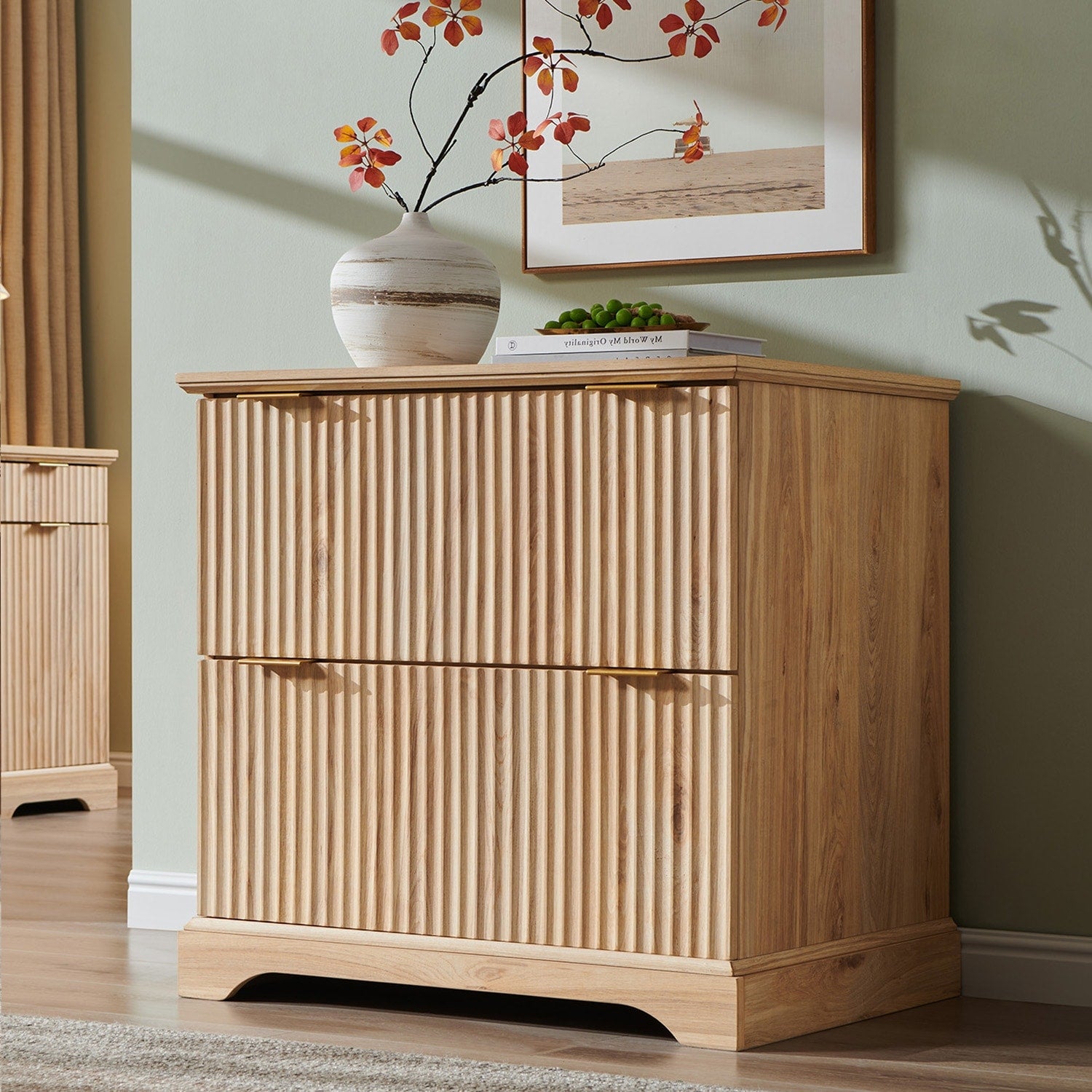 Modern Fluted 2 Drawer File Cabinet Storage Cabinet For Home Office