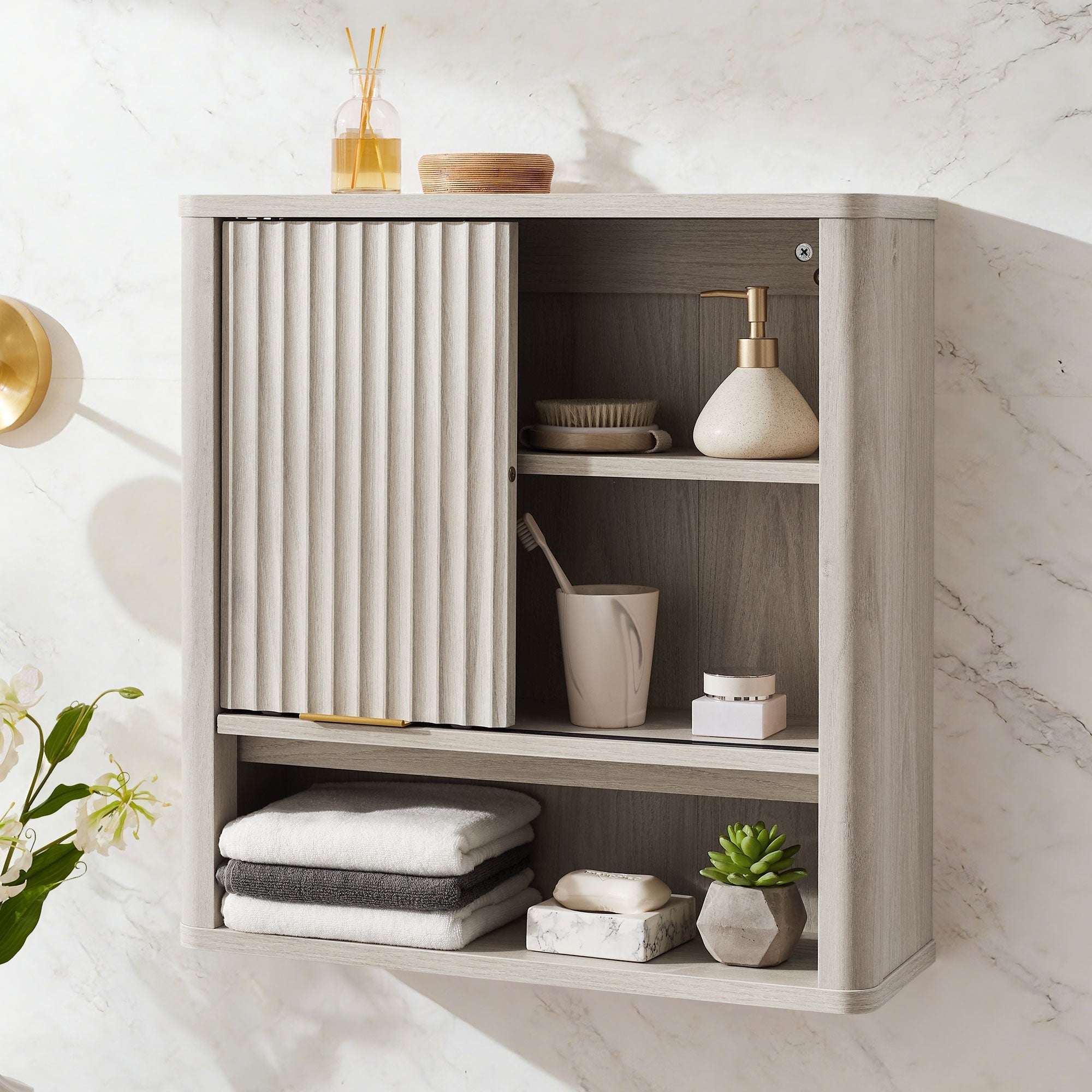 Modern Fluted Bathroom Wall Cabinet Wall Mounted Storage Organizer