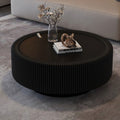 Modern Fluted Coffee Table Accent Table With Tempered Glass Top And Hidden Storage For Living Room