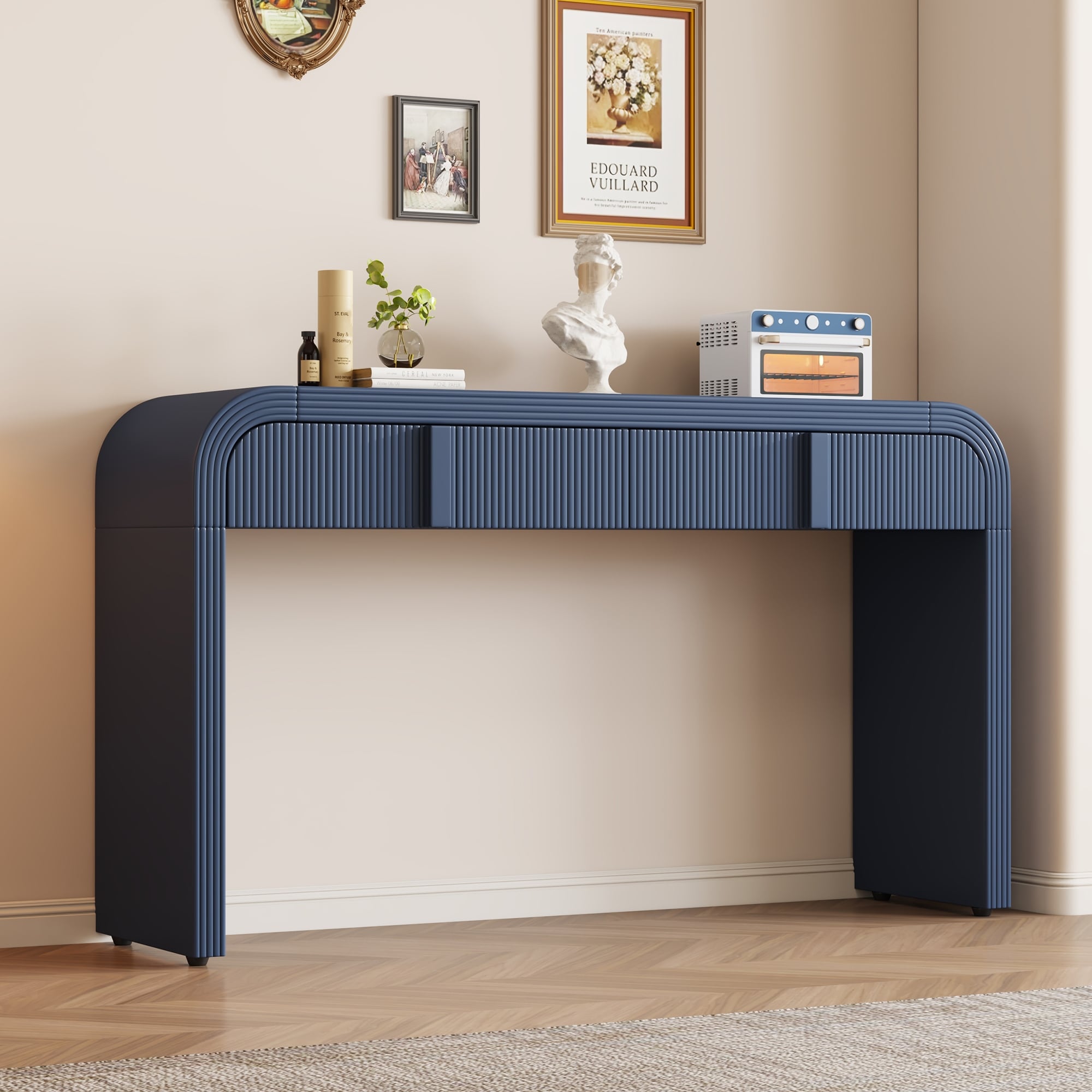 Modern Fluted Console Table With 2 Storage Drawers For Hallway Living Room And Entryway