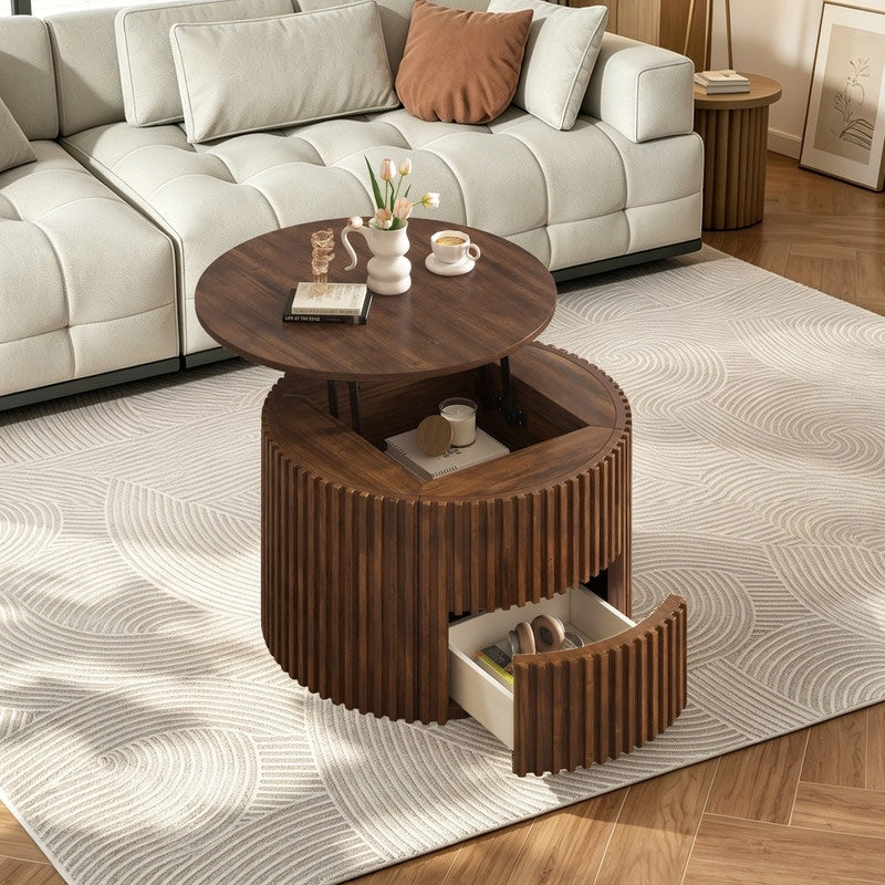 Modern Fluted Lift Top Coffee Table Accent Coffee Table With Hidden Storage For Living Room