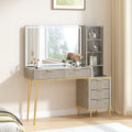 Modern Fluted Makeup Vanity Desk With Lighted Mirror Dressing Table