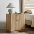 Modern Fluted Nightstand With Charging Station 2 Drawer Bedside Table