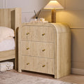 Modern Fluted Nightstand With Charging Station Rounded Bedside Table
