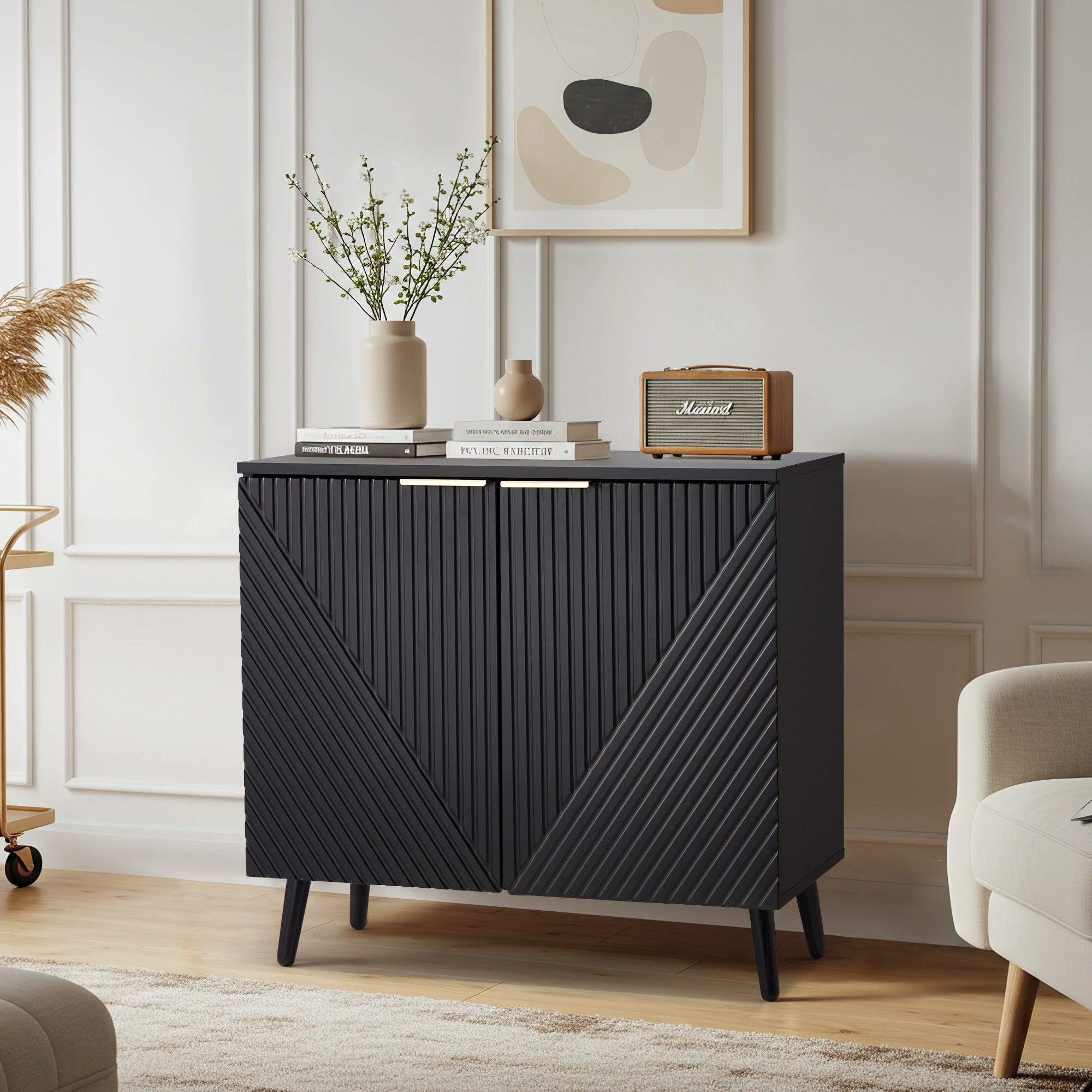 Modern Fluted Sideboard Buffet Cabinet Accent Console Table With Doors Adjustable Shelves