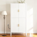 Modern Fluted Wine Cabinet With Led Lights Glass Display And Stemware Rack 4 Door Bar Cabinet Storage