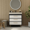 Modern Free Standing Bathroom Vanity With Ceramic Vessel Sink Durable Sintered Stone Top