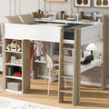 Modern Full Size Wood Loft Bed With Integrated Desk Wardrobe And Storage Shelves