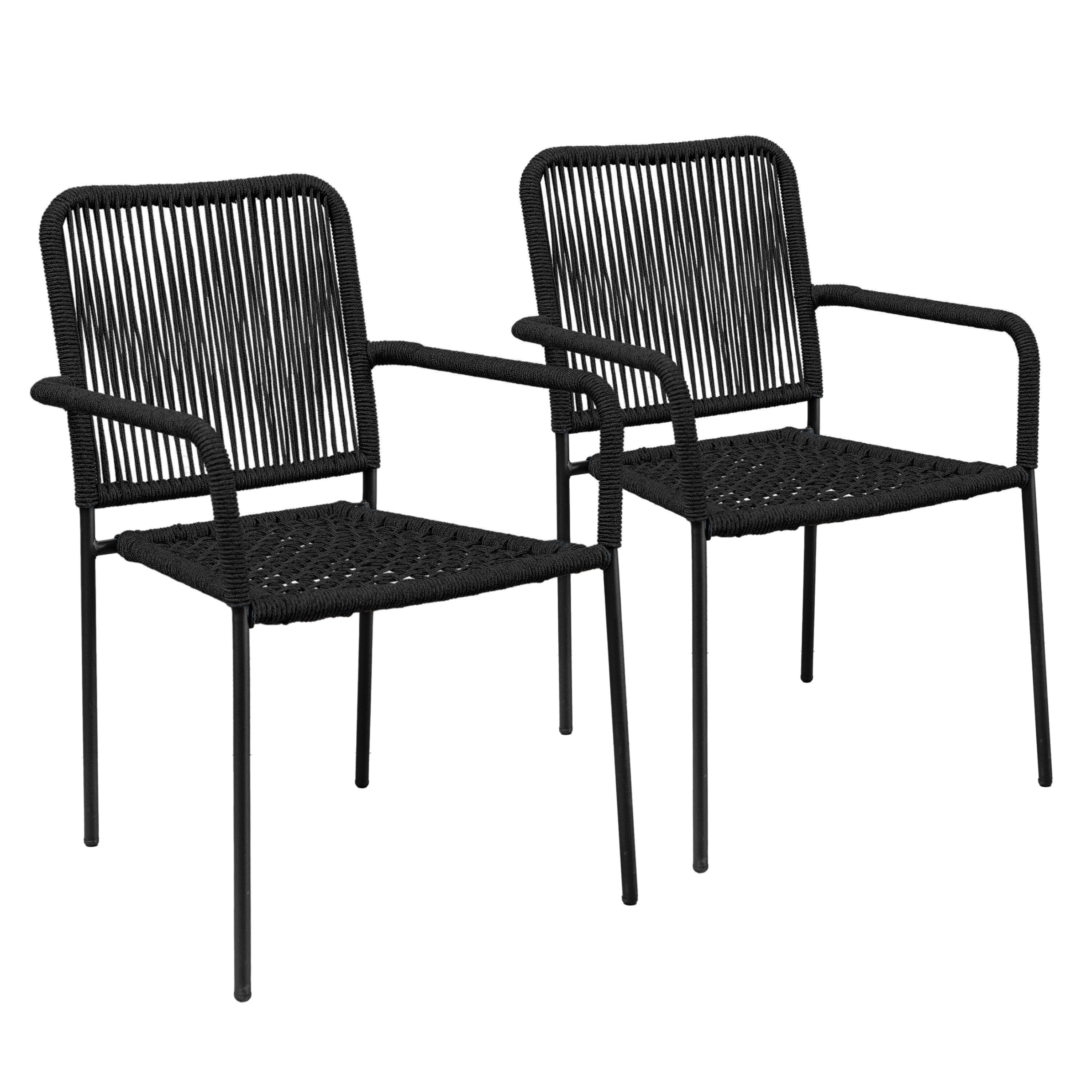 Modern Full Wrap Black Rope Patio Armchairs Set Of 2 N A