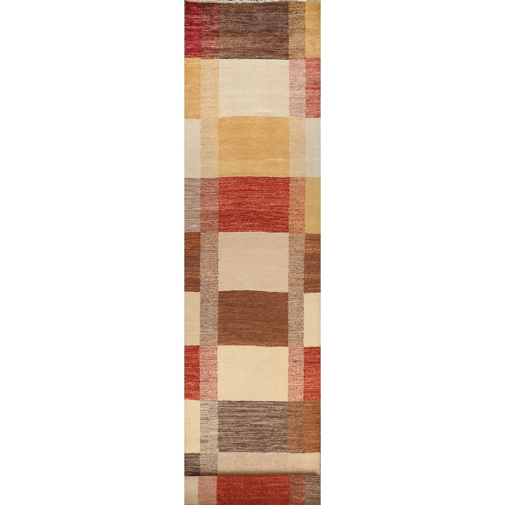 Modern Gabbeh Kashkoli Oriental Long Wool Runner Rug Hand Knotted 27 X 162