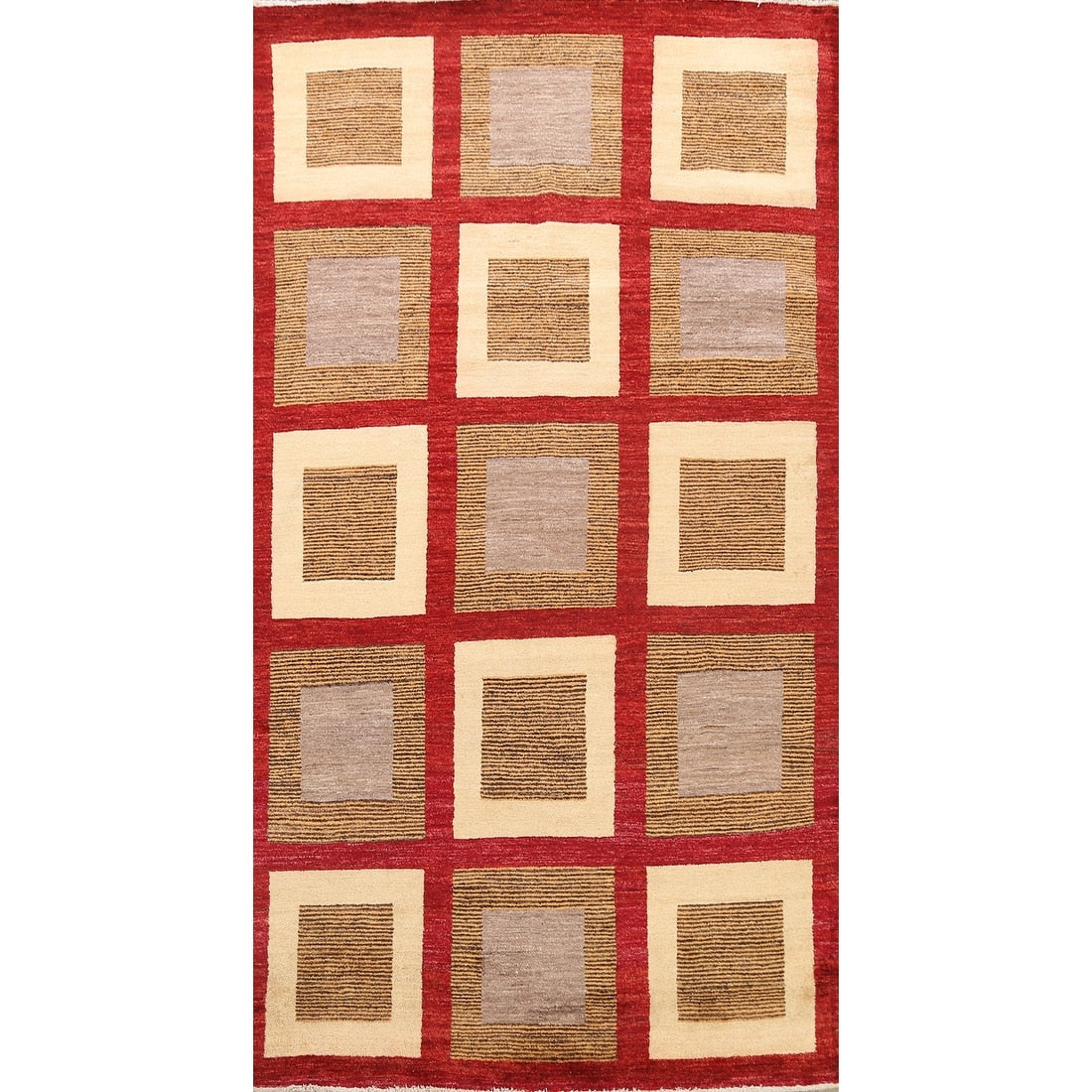 Modern Geometric Gabbeh Kashkoli Oriental Area Rug Wool Hand Knotted 56 X 96