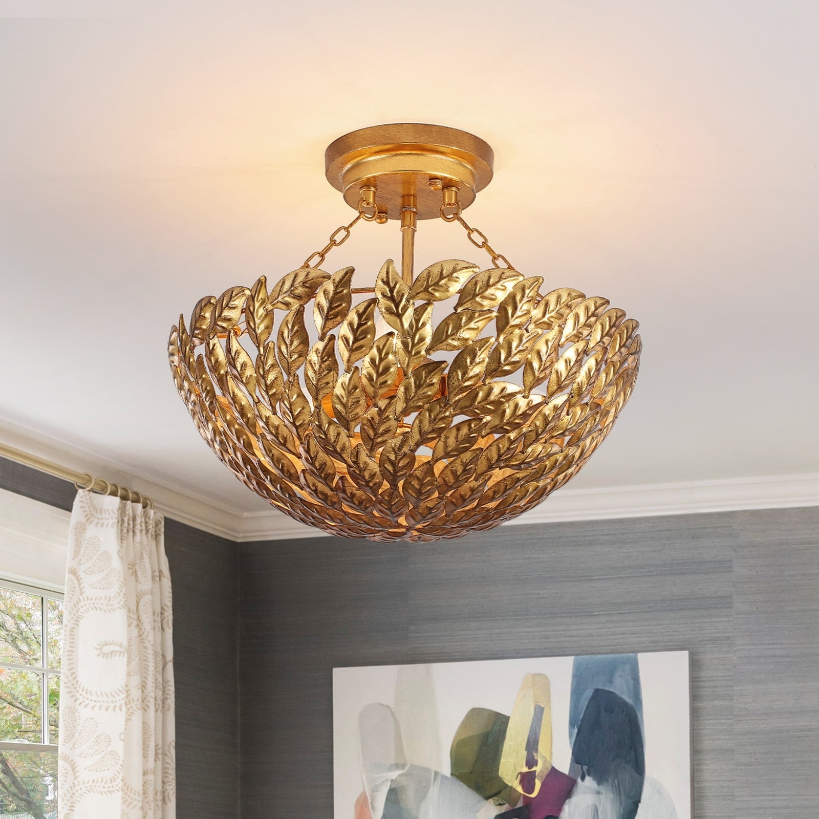 Modern Glam 3 Light Gold Dome Semi Flush Mount Light