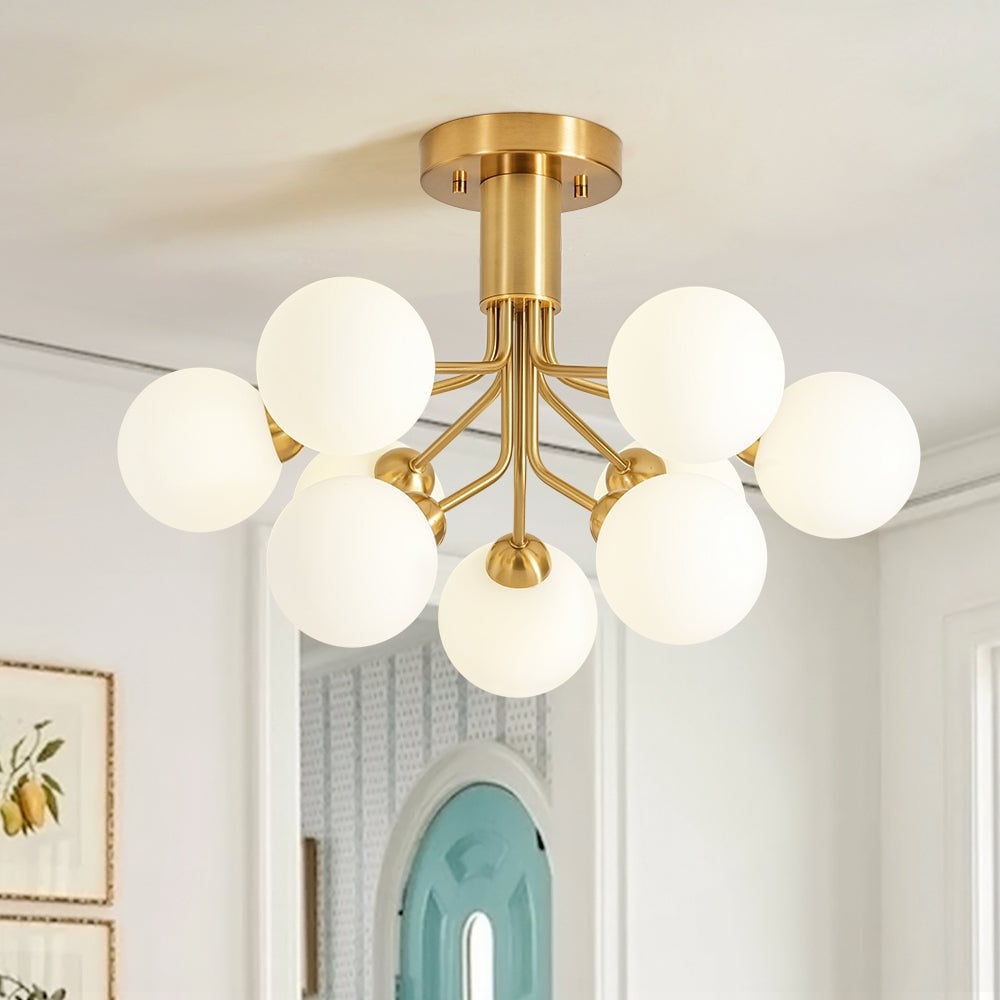 Modern Glam 9 Light Dual Tiered Sputnik Semi Flush Mount 22.4 In