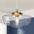 Mid Century Gold Brush Pendant Seeded Glass Shade Ceiling Hanging Lighting D 6.3 H 7.1