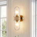 Modern Gold 2 Light Glass Rattan Jute Rope Bathroom Vanity Light Fixture