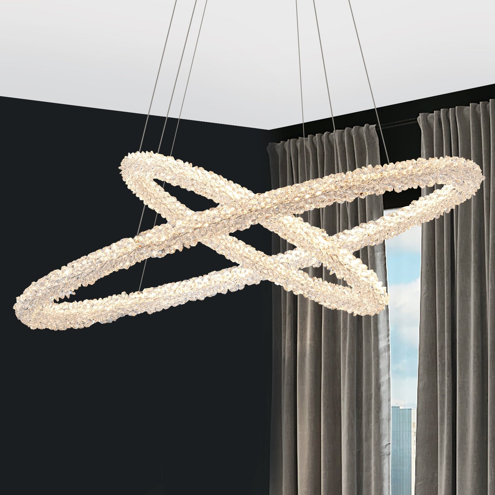 Modern Gold 2 Tier Crystal Led Chandelier Dimmable Light Dia.31.5 In