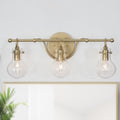 Glam Gold 3 Lights Bathroom Wall Sconce Globe Clear Glass Shade Vanity Lighting L 20 X H 8.5 X E 6