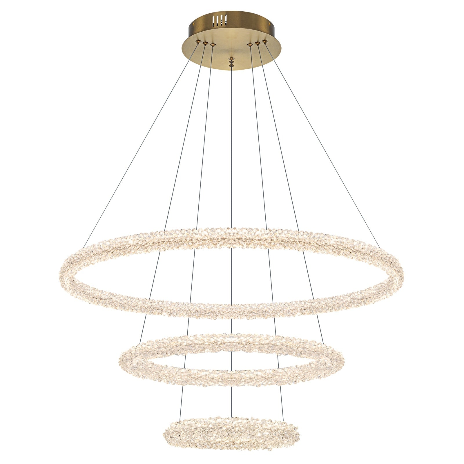 Modern Gold 3 Light Tiered Crystal Led Chandelier Dimmable Dia.27.56 In
