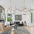 Modern Gold Chandelier Gradient Glass Shades 2 Tier Curved Arm